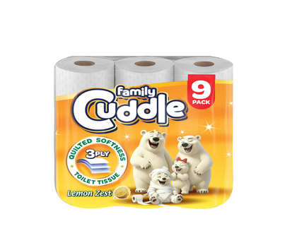 Family Cuddle 3 Ply Toilet Tissue 9 Pack – Lemon