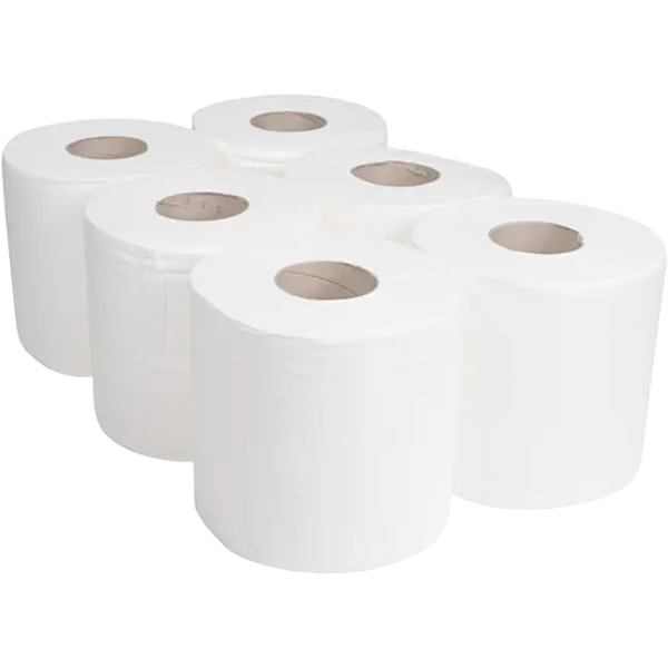 White Roll Eco (50m) 1x6 Pack – eco-friendly white paper rolls ideal for cleaning, wiping, and general household or commercial use.
